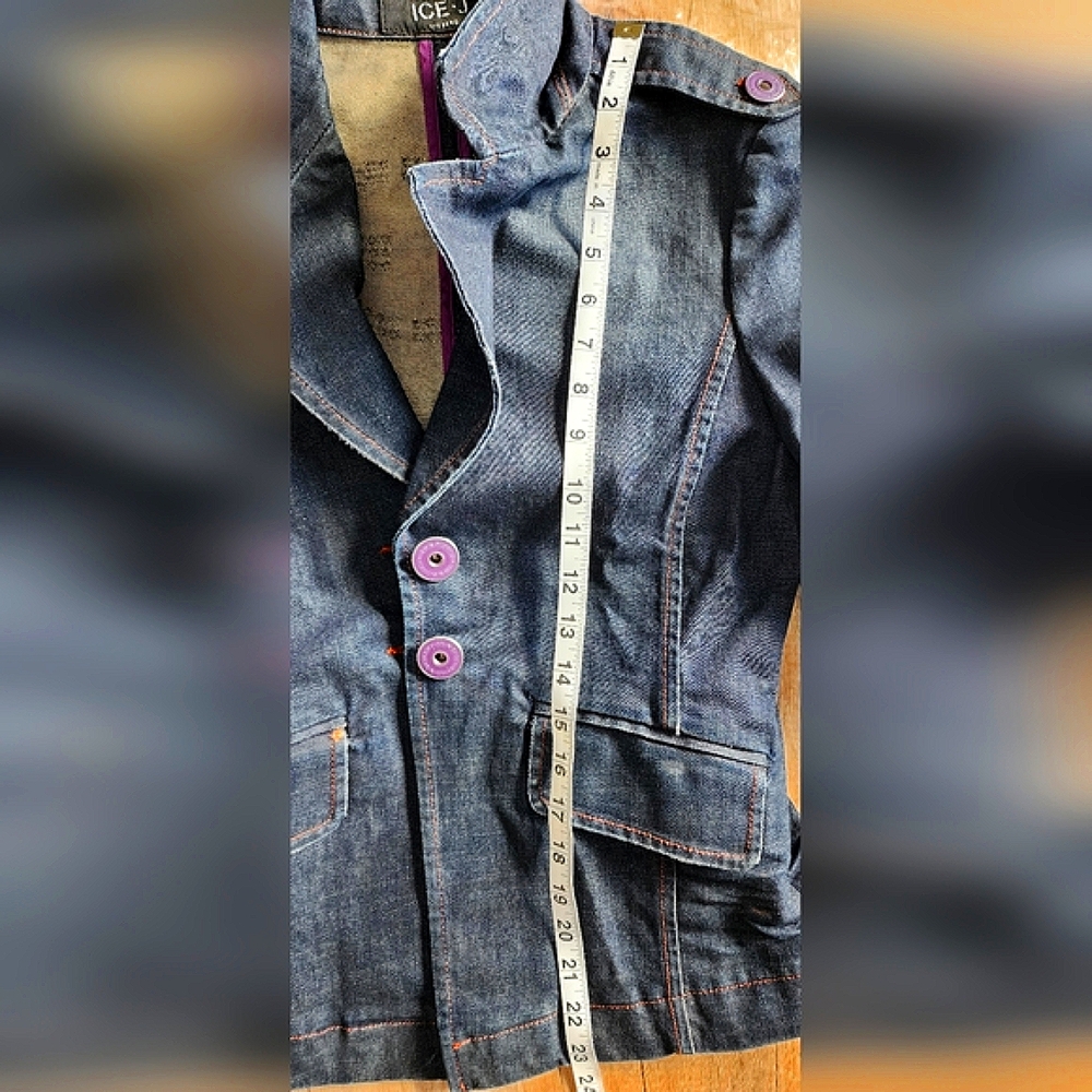 Iceberg ICE·J Y2K Studded Logo Denim Blazer Jacket Made in Italy IT44/M - Picture 11 of 11